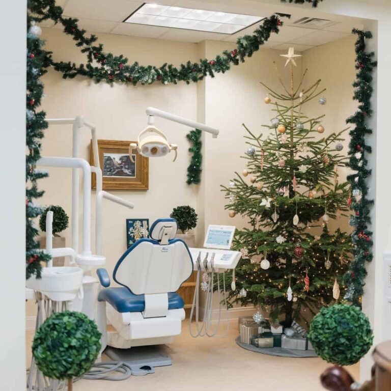 Christmas decorations in a sophisticated dental office